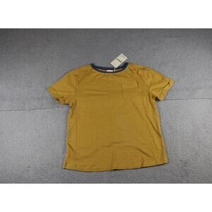 New Pact Organic T shirt Medium Mustard Pocket Tee Blue Trim Short Sleeve